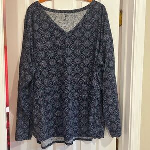 Evri 3X Relaxed Fit Blue and Purple Patterned Long Sleeve Top